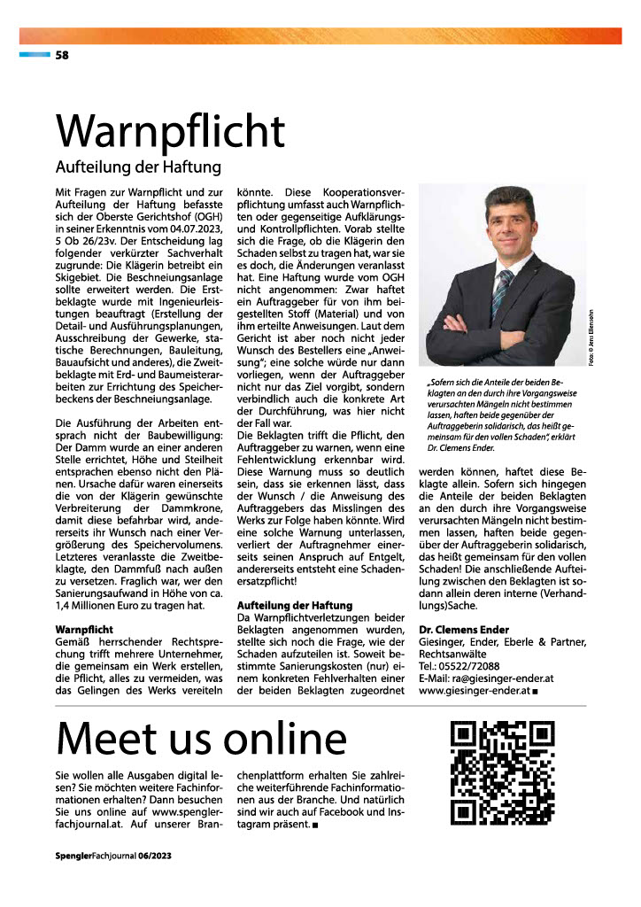 Auszug aus dem aktuellen Spengler Fachjournal